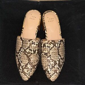 A New Day Snakeskin Pattern Mules - Tan and Brown